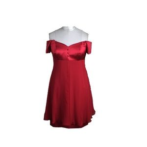 Red silk empire off shoulder cocktail